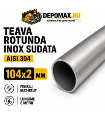 Teava rotunda inox sudata AISI 304, 104 x 2 mm, 6 metri Teava rotunda inox sudata AISI 304, 104 x 2 mm, 6 metri